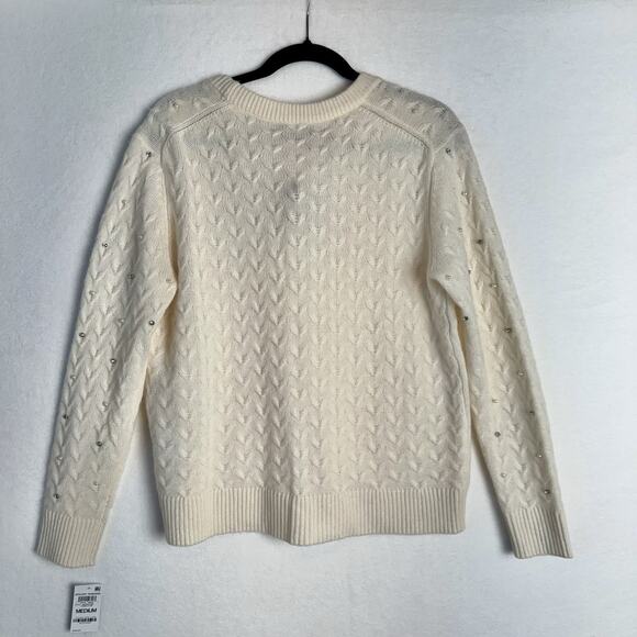 Charter Club Luxury Cashmere Embellished Cardigan, Woman Size M, Ivory White - Picture 3 of 12